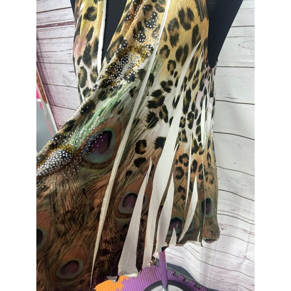 Reina Peacock & Animal Print Sleeveless Cardigan‎ Open Knit Detail Size Large - Picture 8 of 13